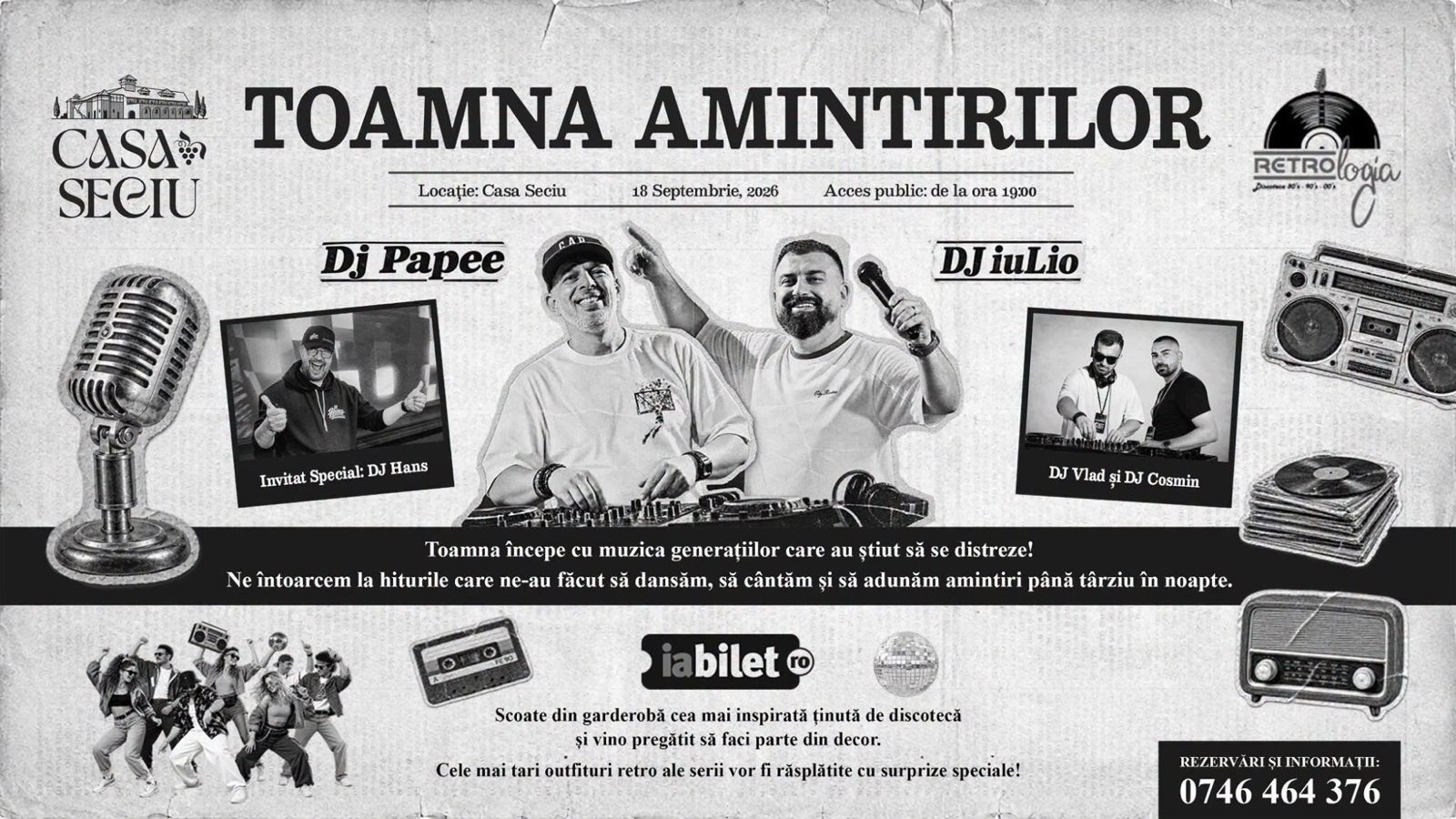 Afișul serii: „Toamna Amintirilor”, Casa Seciu, 18 septembrie 2026, cu DJ Papee, DJ iuLio, DJ Vlad, DJ Cosmin și DJ Hans